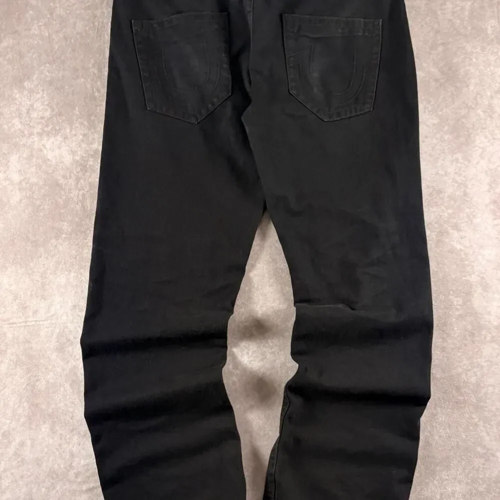 true religion black embroidered logo relaxed straight leg jeans